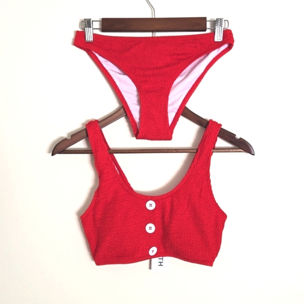 Red Bikini Set with Button Details